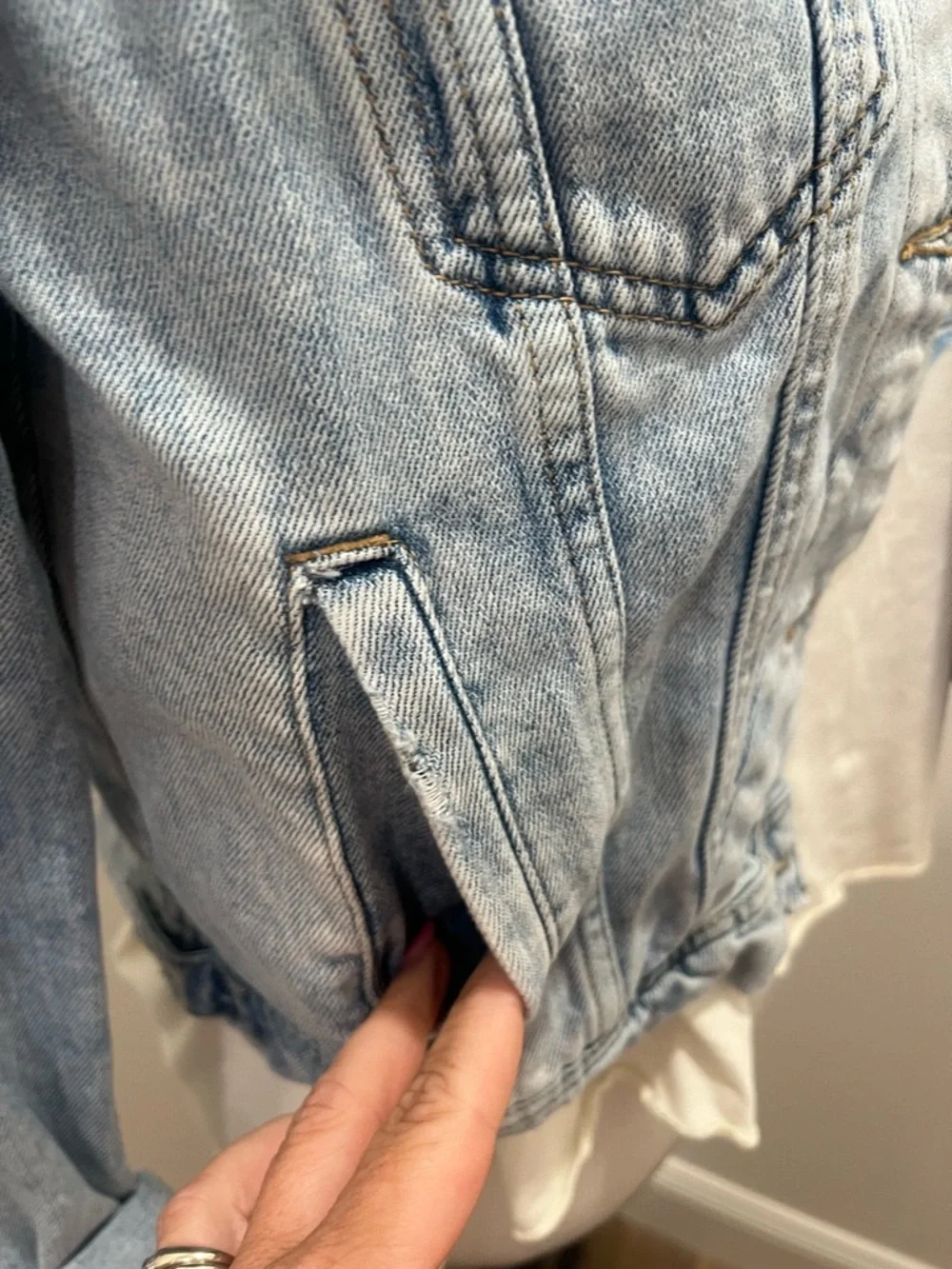 Free People Light Wash Distressed Denim Jacket - Picture 11 of 11